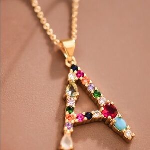 Multicolor Gold Initial Pendant Necklace - A